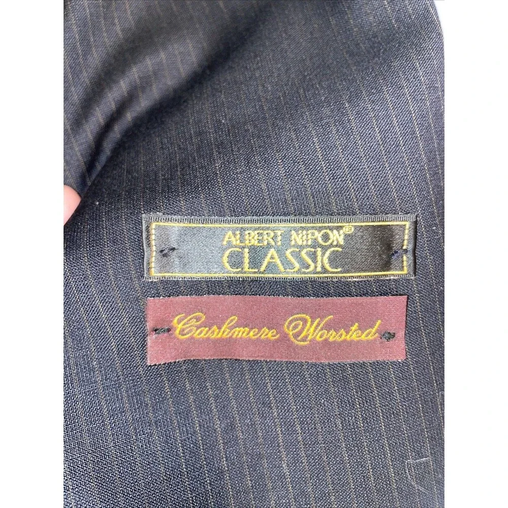 Albert Nippon Men’s Dress Blazer Size 46R Black Pinstripe Wool/Cashmere Blend